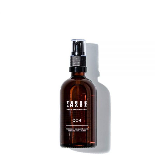 Amber glass 100ml bottle of resonance hair and body organic oil by French brand Terre de Mars