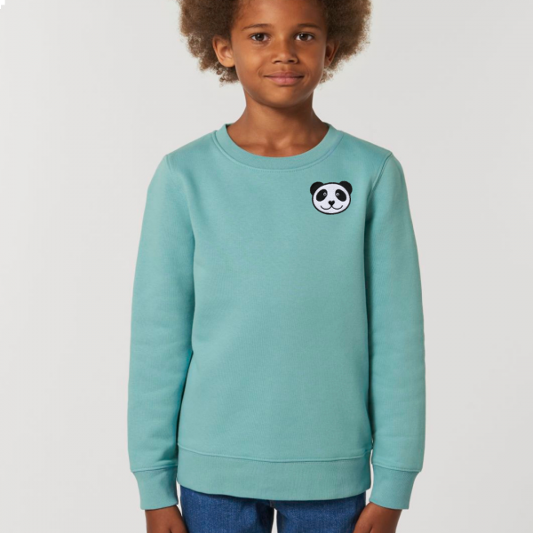 panda kids organic cotton sweatshirt Teal Monstera