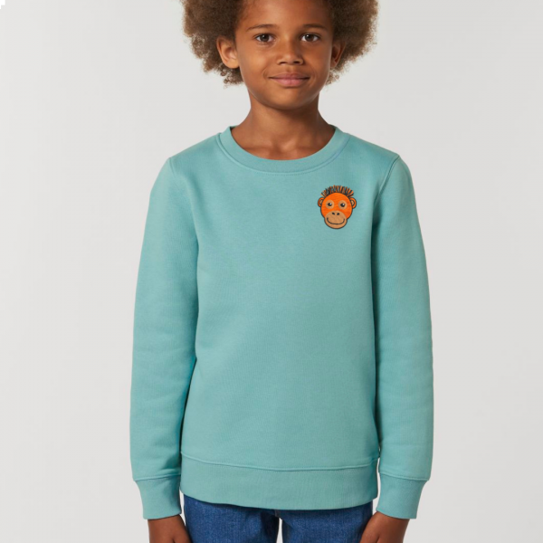 orangutan kids organic cotton sweatshirt Teal Monstera