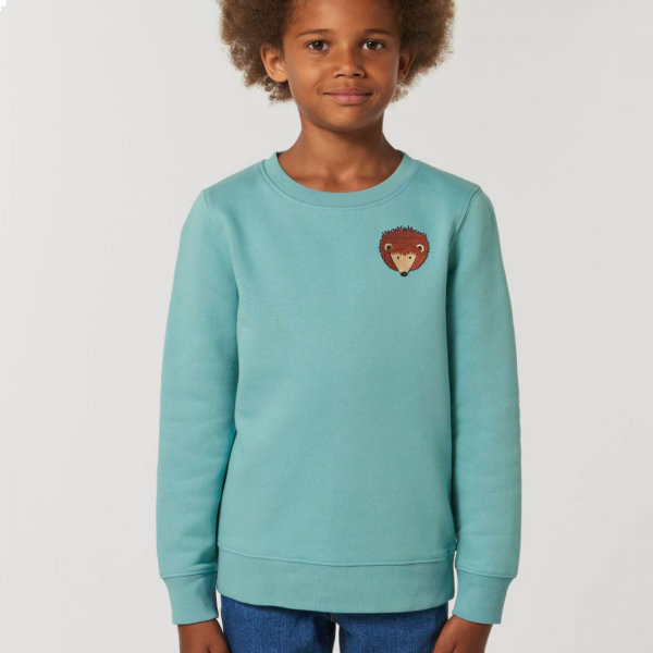 hedgehog kids organic cotton sweatshirt Teal Monstera