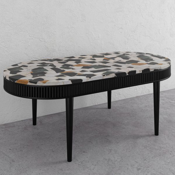MAUSAM OVAL COFFEE TABLE, MARBLE TERRAZZO TOP