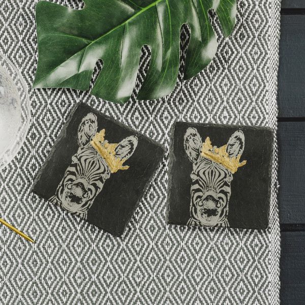 2 Gold Leaf Crowned Zebra Coasters