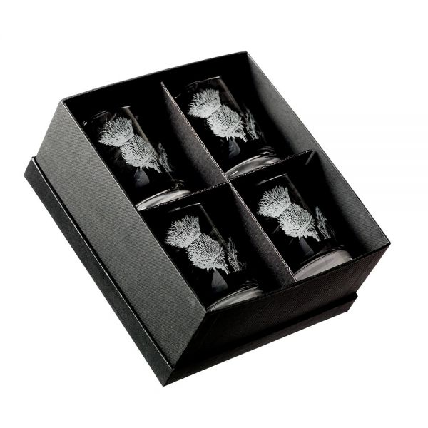 Thistle Engraved Style Glass Tumbler Gift Set (Set of 4)