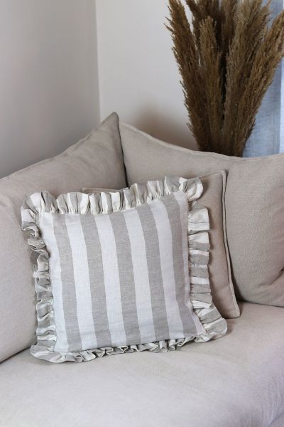 Stripe French Linen Frill Ruffle Cushion