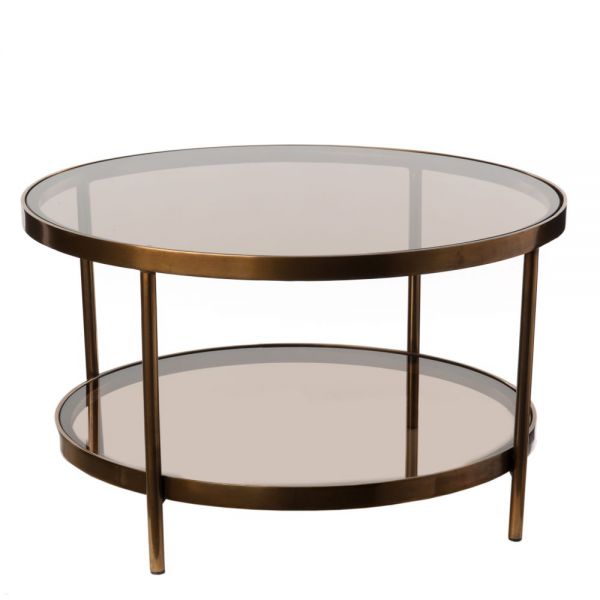 Coffee table double amber glass round