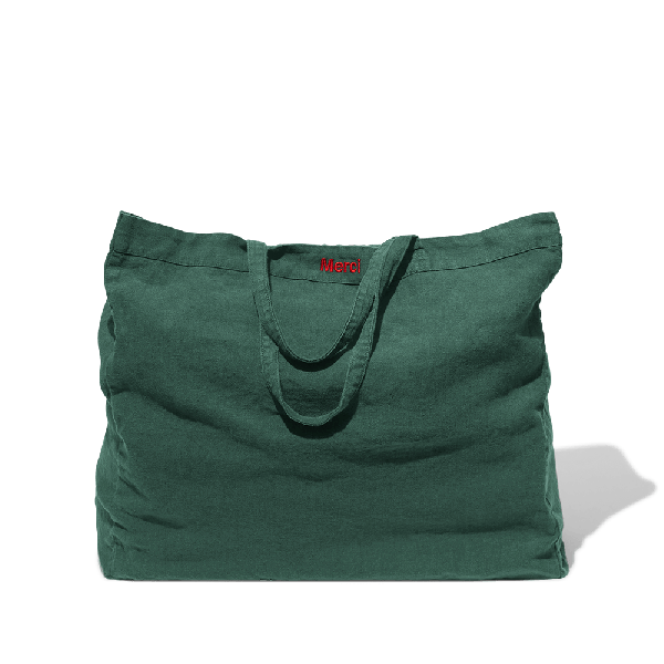 Tuscan green washed linen tote bag
