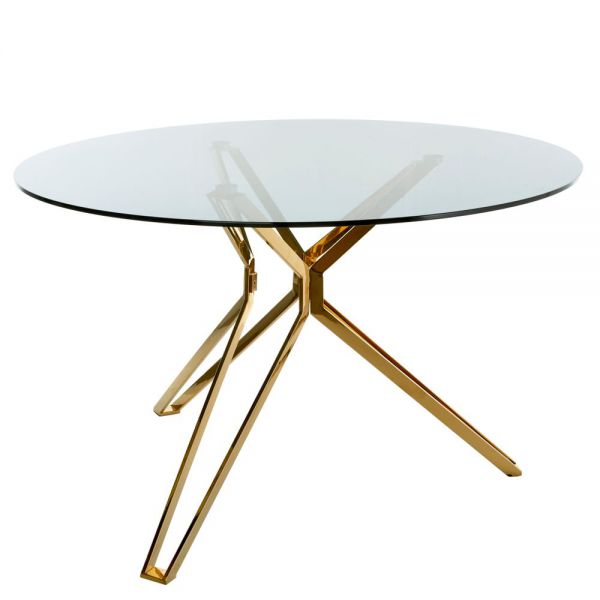 Table round gold & glass