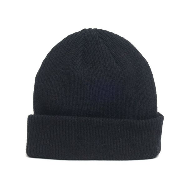 details of natural merino wool beanie hat in black