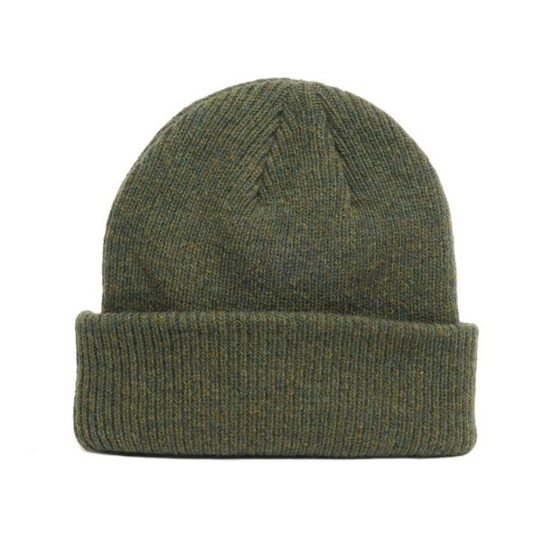 details of natural merino wool beanie hat in forest green