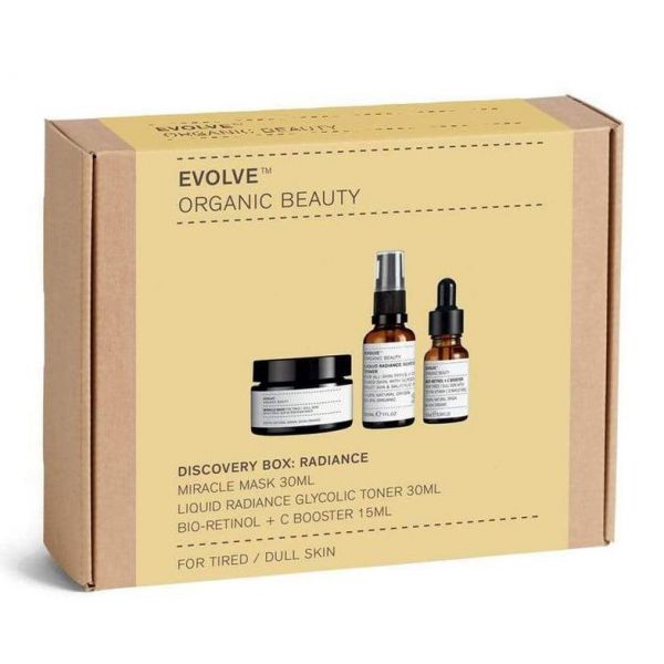 Picture of Evolve Organic Beauty's Award Winning Radiance Discovery Gift Box available now at cuemars.com