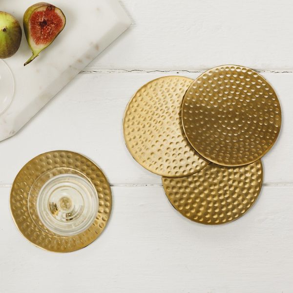 4 Gold Flat Hammered Coasters