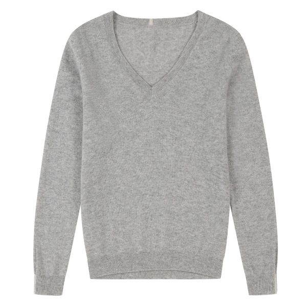 Cashmere V Neck Sweater in Foggy