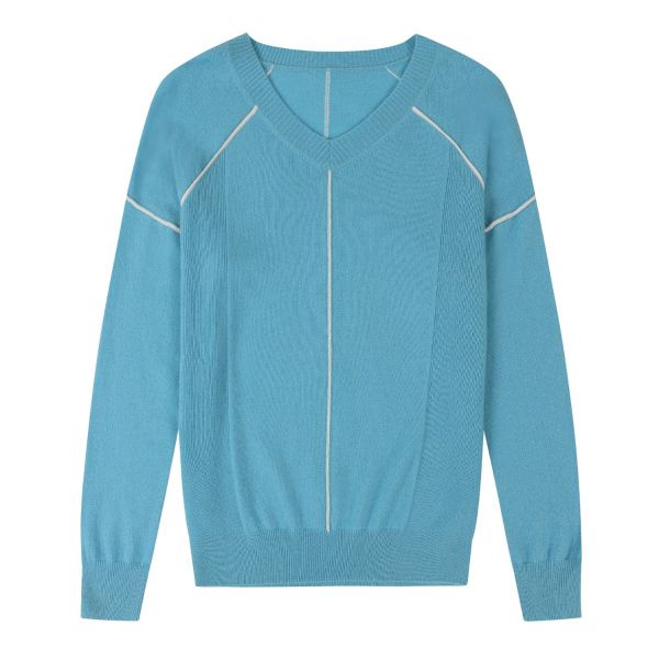 Cashmere Relaxed V Neck Sweater in Ocean