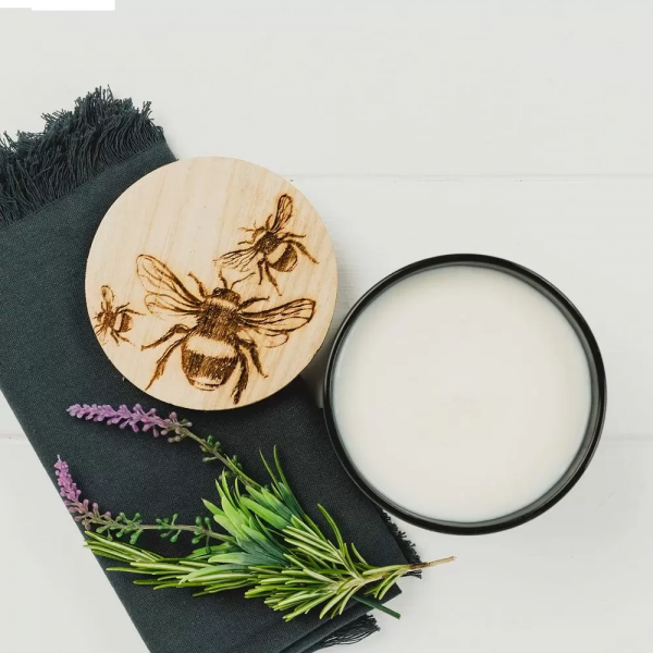 Scented Soy Candle with Bee Engraved Wooden Lid