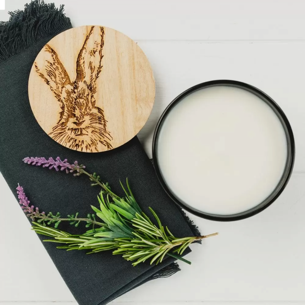 Scented Soy Candle with Hare Engraved Wooden Lid